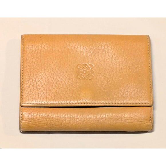 Vintage Loewe Anagram Trifold Wallet Yellow Pebble Grain EUC